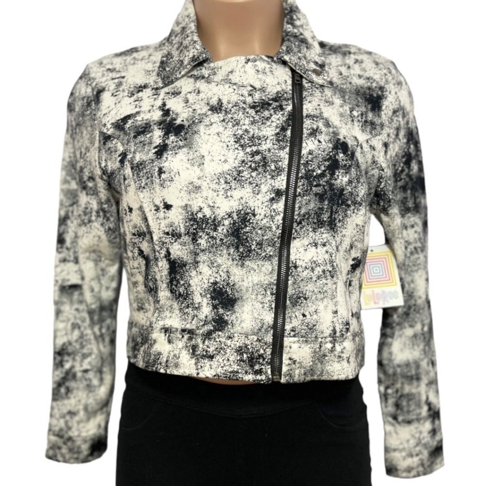 LulaRoe Presley CorpCore‎ Moto Jacket Women Large Black Zip Office Siren NEW